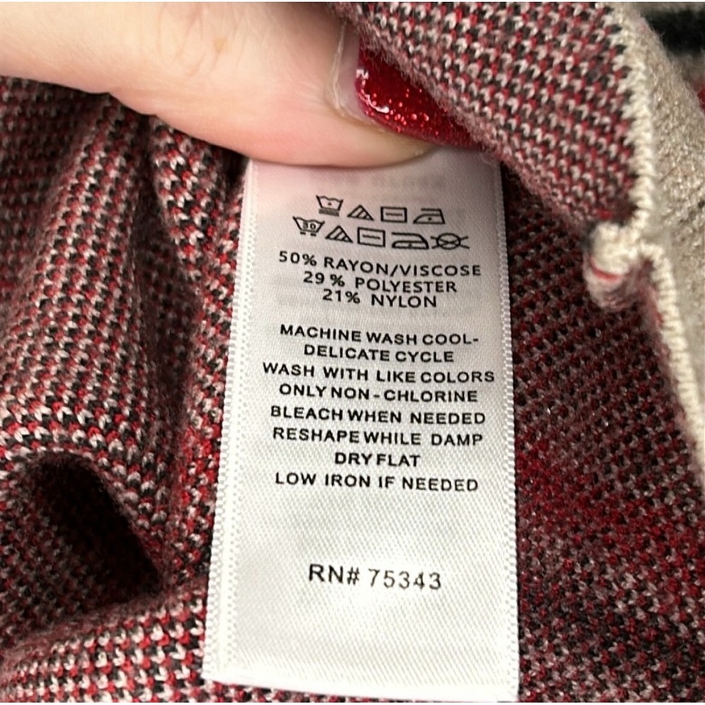 Tahari Beige Red Black Windowpane Plaid Mock Neck Sweater L Preppy Fall Minimal - Picture 5 of 6